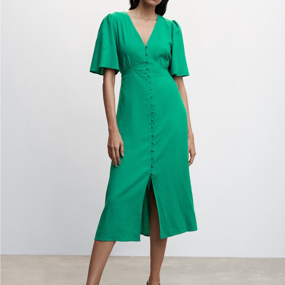 MANGO Buttoned linen-blend dress